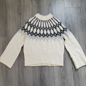 Banana Republic Fair Isle Sweater Women XS Alpaca Cream Classic Ski Norwegian